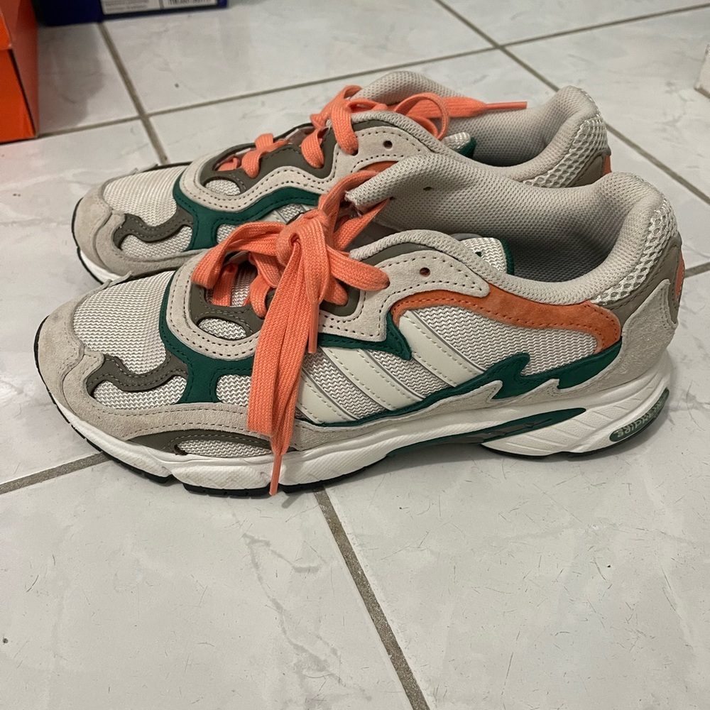 Adidas Sneakers with Coral and Green Accents